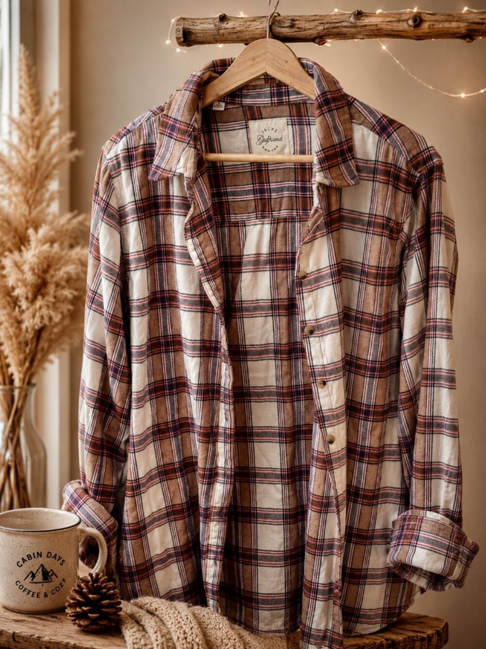 Plaid Flannel Shirt Coastal Cowgirl Cabin Core Cozy L